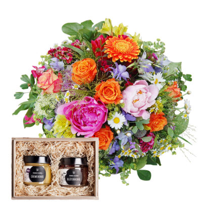 Fleurop Blumenstrauss und Zelenka Honig